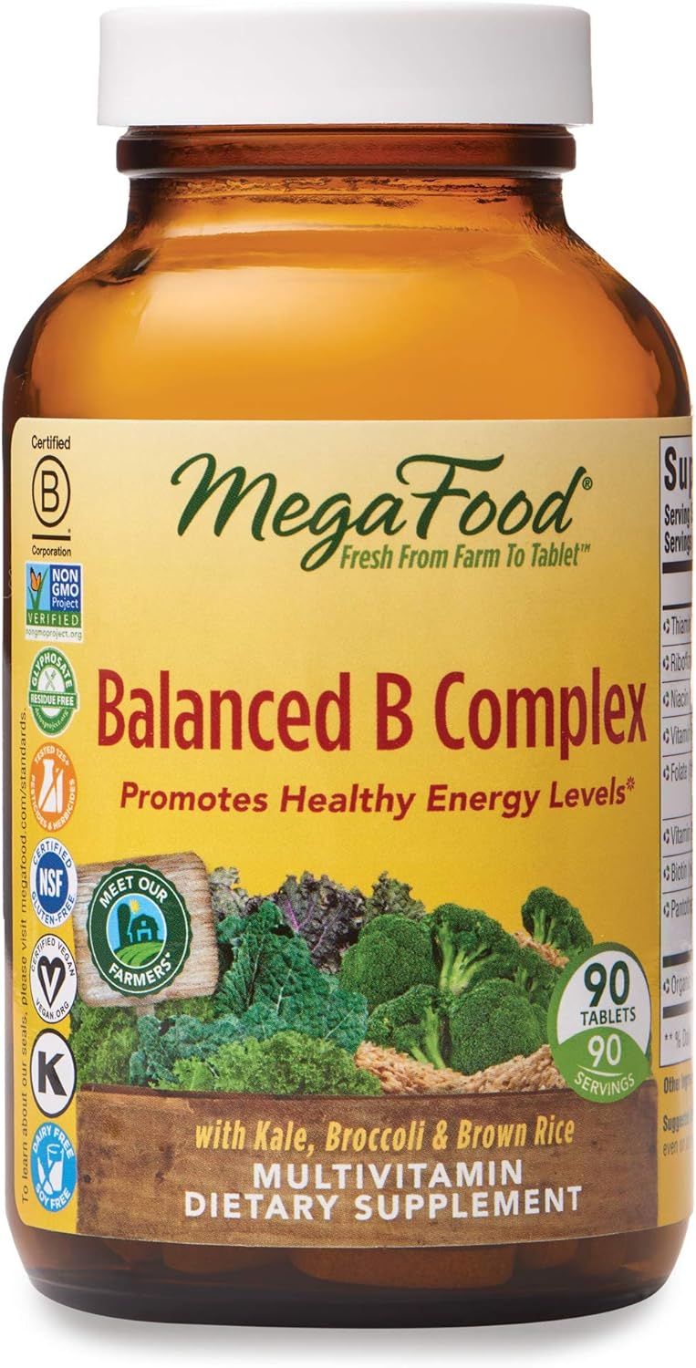 MegaFood, Balanced B Complex, Promotes Healthy Energy Levels, Multivitamin Dietary Supplement, Gluten Free, Vegan, 90 Tablets (90 Servings): Health & Personal Care
