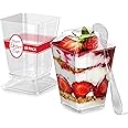 Stock Your Home 50 Pack 5 oz Elegant Mini Clear Plastic Dessert Cups with Lids and Spoons Square Parfait Cup w/Lid for Small Individual Desserts, Pudding Shooters, Appetizers, Trifle Shooter