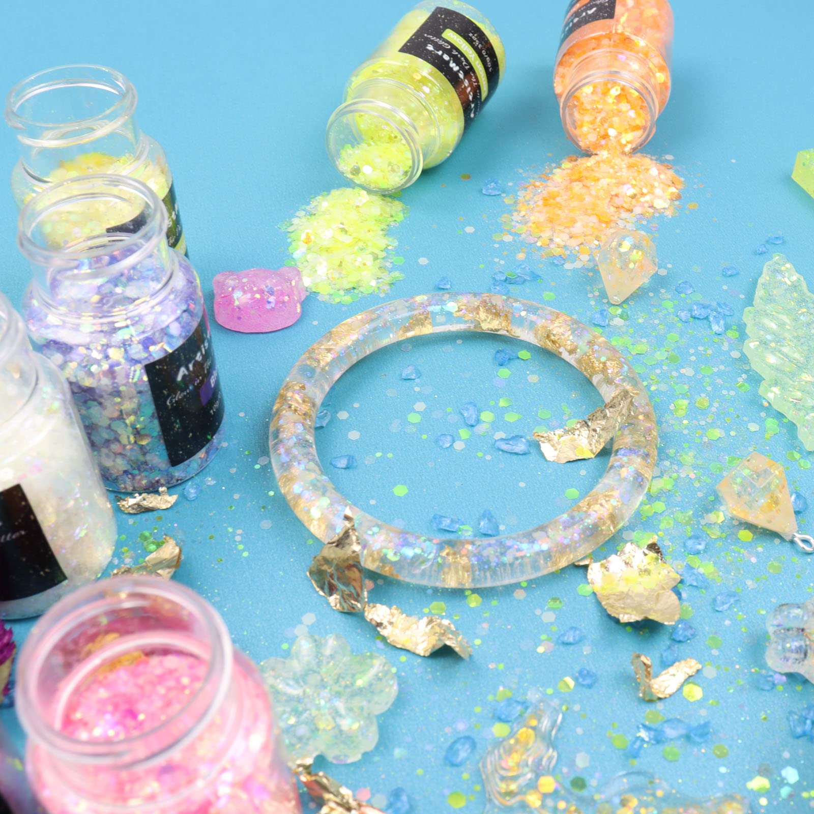 Glow in The Dark Glitter, 12 Colors Chunky Glitter for Tumblers, High Luminous Holographic Glitters for Resin Crafts Epoxy Slime, Cosmetic Grade Nail Glitter Set for Face Body Skin