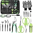 Bonsai Tool Kit, 21 Pcs Gardening Tools Set Include Garden Pruning Shears, Plant Trimming Scissors, Training Wire, Succulent Tool, Leather Bag Storage, Gardening Gifts for Women, Plant Lovers