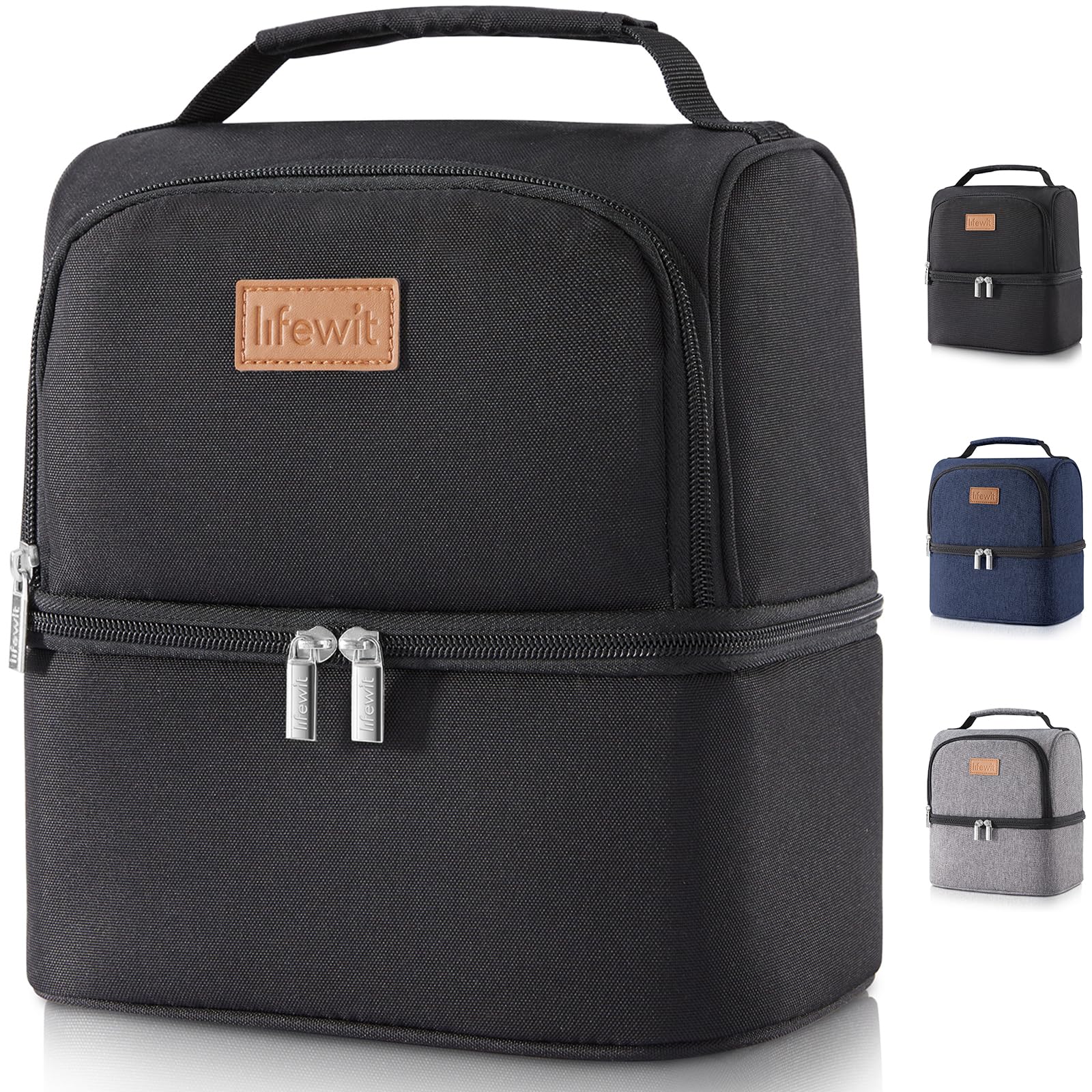 Lifewit Double Compartment Cooler Bag for Men Women, Insulated Water Resistant Waterproof Bento Box, Thermal Lunch Box for Work, School and Picnic, 7L, Black