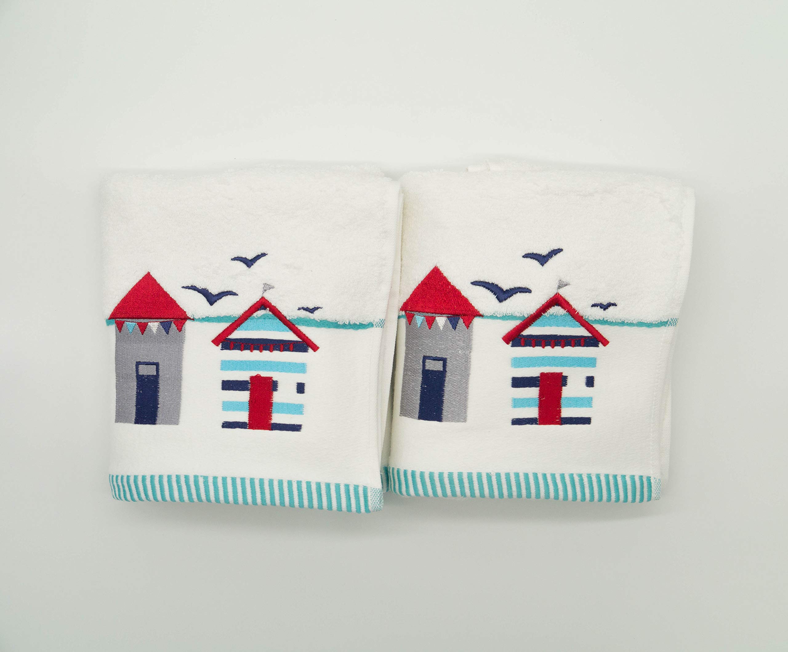 Lex's Linens Pack of 2 Luxury Beach Hut & Birds Hand Towels