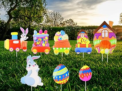 unomor 8 unidades de signos de pascua para jardin al aire libre decoraciones grandes de pascua con huevos de pascua conejito y pollo para fiestas de