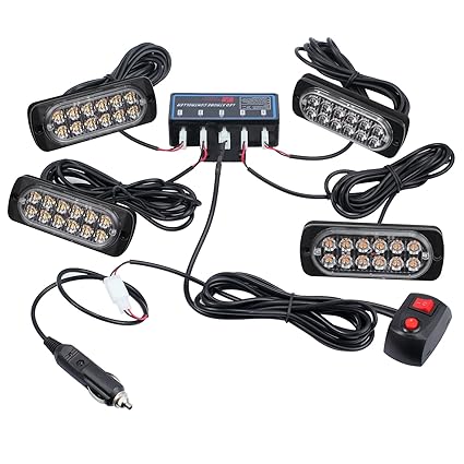 Justech 4x12LEDs Blitzleuchten Amber Warnblinkleuchte leuchtet Notbeleuchtung Hauptsteuerbox 12V 24V Universal Auto Fahrzeug 