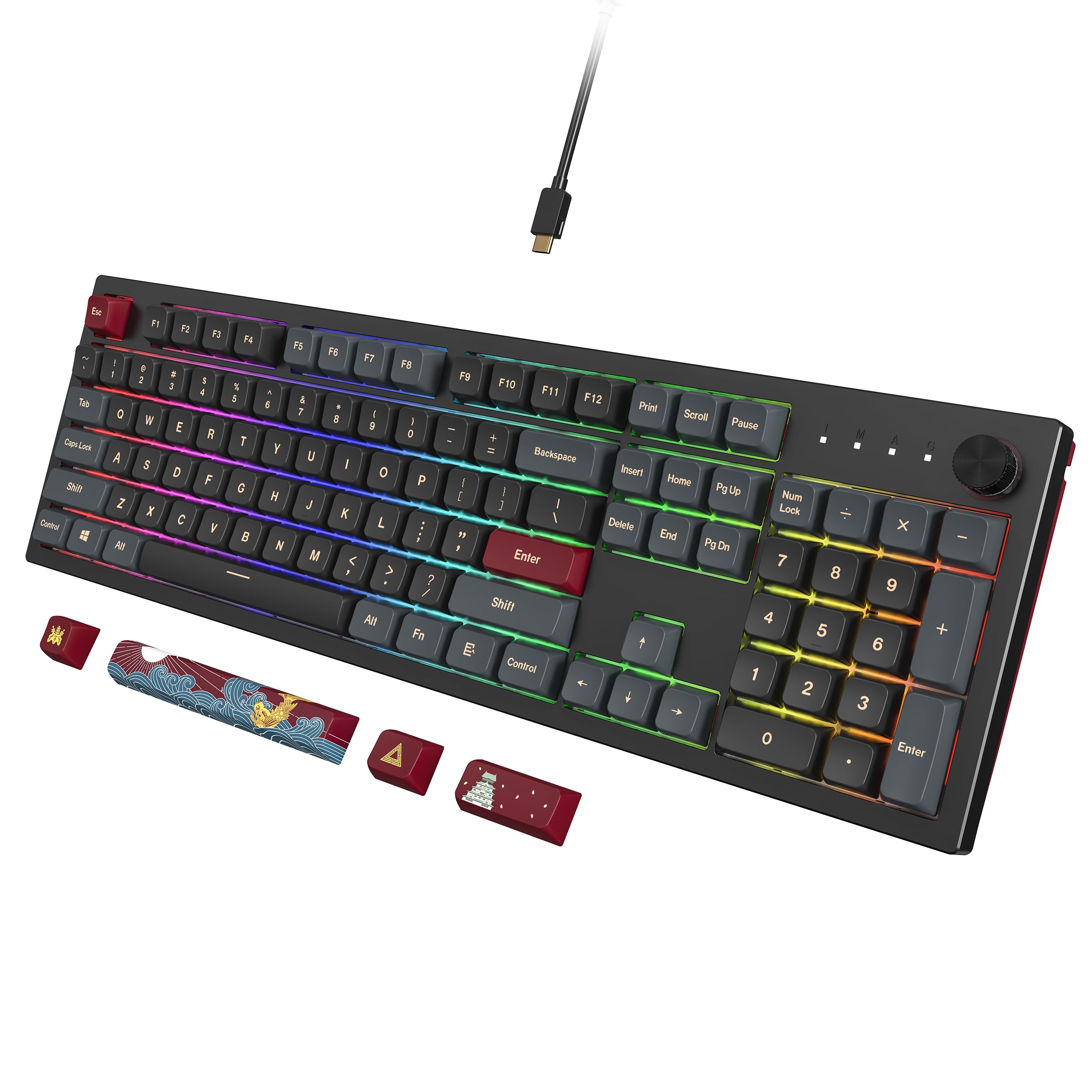 Montech MKey Mechanical Gaming Keyboard: Customizable RGB LED, Premium MDA Profile PBT Keycap, Hot-Swappable Gateron G Brown Pro 2.0 Pre-lubed Switches, Osaka Castle Theme, Darkness (MK105DB)
