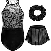 Gogokids 3 Pcs Ballet Leotards for Girls, Halter Gymnastics Leotard with Rhinestone and Removable Skirt Combo