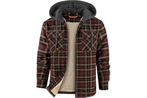 ZITY Mens Flannel Jacket with Hood Thickened Plaid Jacket with Fleece Lining Full Zip Hooded Flannel Shirt Warm Outwear
