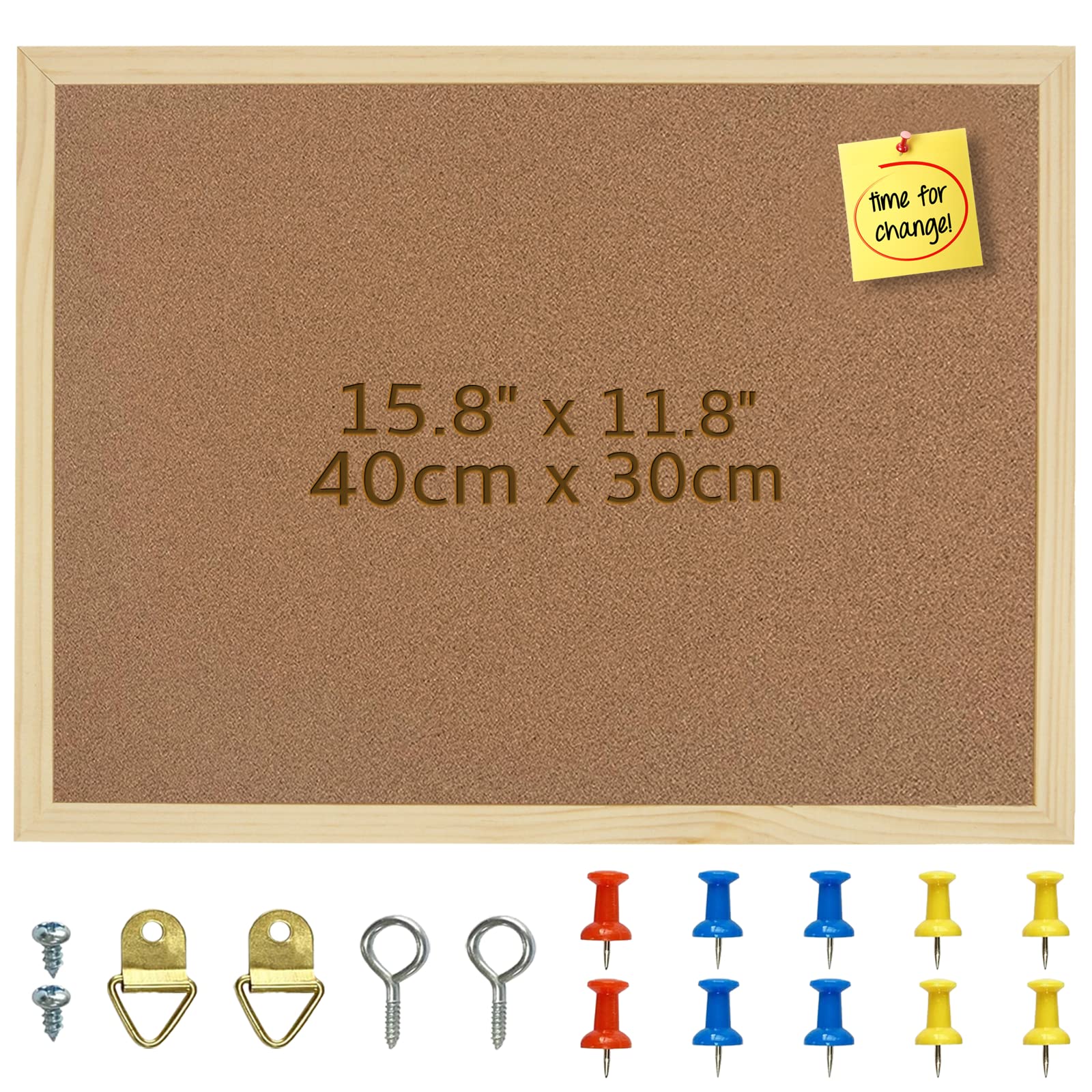 OWLKELA 40X30cm Thicken Cork Board, Notice Pin Board, Memo Board, with 10 Pushpins and Hanging Rings Vision Board, Bulletin Board for Office, Classroom or Home Classic Wooden Frame