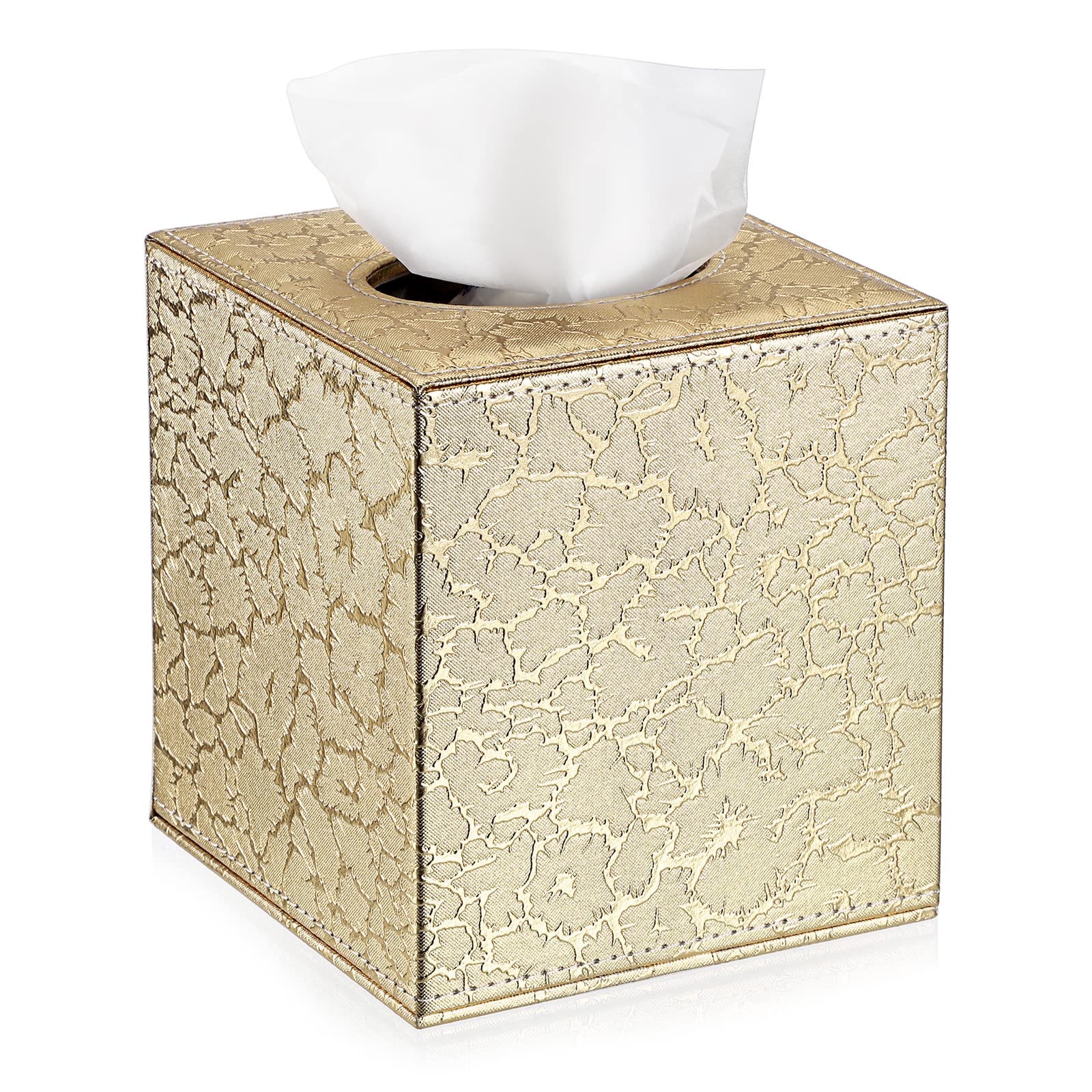 BTSKY PU Leather Household Office Cube Tissue Paper Holder Box Cover Case Napkin Holder (Gold)