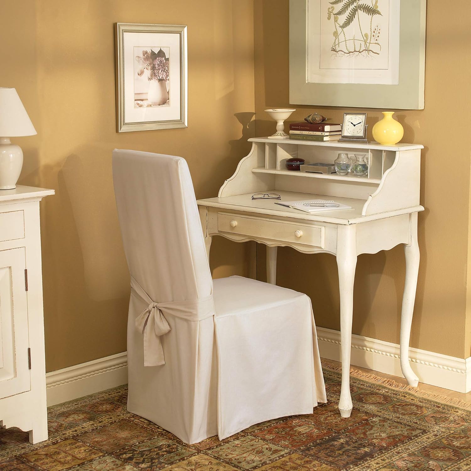 SureFit Long Dining Chair Slipcover - Cotton Duck - Up To 42 Inches Tall - Machine Washable - 100% Cotton - Natural: Furniture & Decor