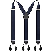 Y Back Button 1.4" Suspenders for Men with Stylish Leather Button Ends Long Lasting Stretch Ultimate Fashion