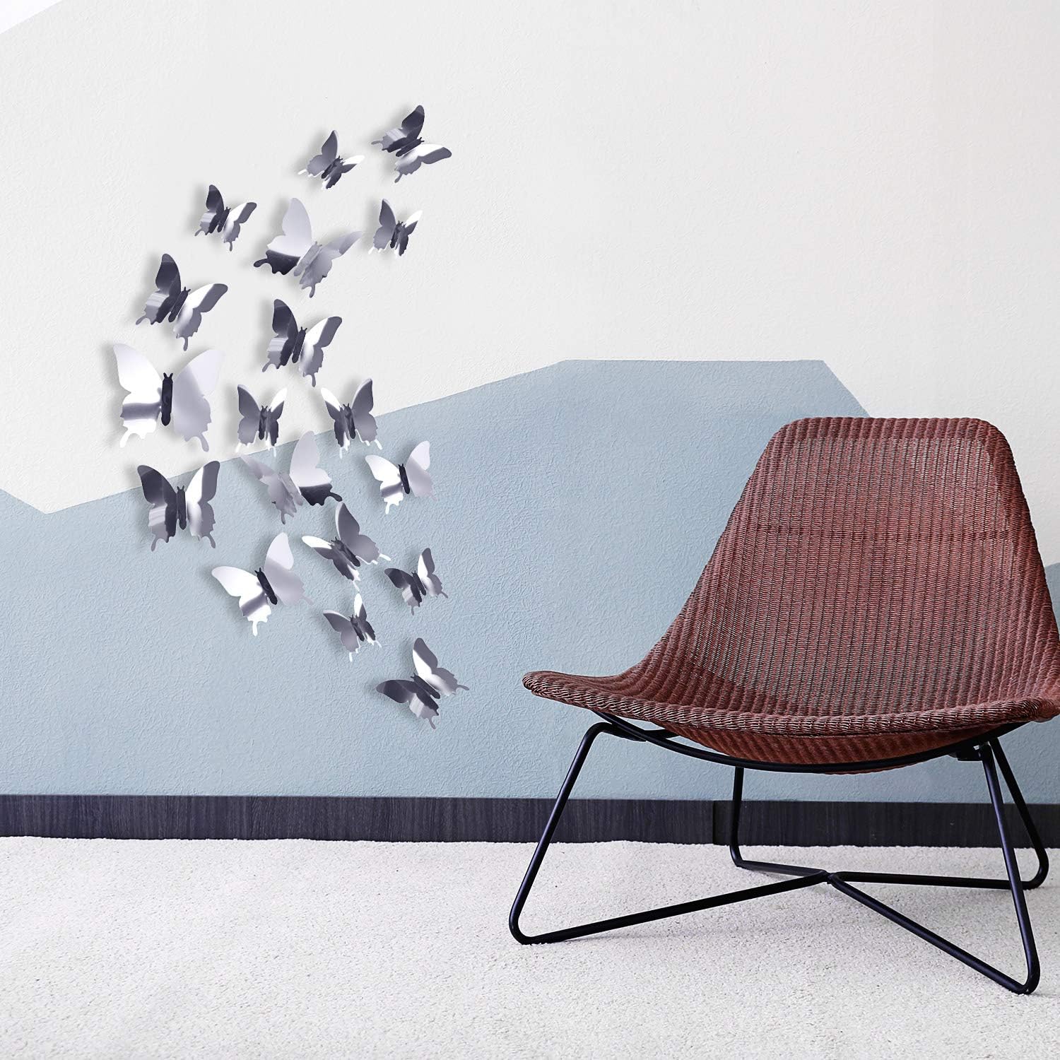 BBTO 48 Pieces DIY Mirror Butterfly Combination 3D Butterfly Wall Stickers Decals Home Decoration (Silver): Home & Kitchen