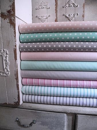 Lottashaus No175 Stoffpaket 9x Stoff Taupe Rosa Nude Mint Vintage Stoffe Patchwork Shabby chic Streifen Sterne