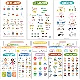 Oyster&amp;Pop 16 Toddler Learning Posters - Matte Laminated Montessori Decor | ABC, numbers, colors, shapes, emotions &amp; more - 11x17" educational posters with original illustrations &amp; lowercase letters