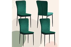 FENZARD Set of 4 Living Room Chairs Dining Chairs with Velvet, High Back, Metal Frame and Modern Lattice Design for Living Room, Dining Room,Green