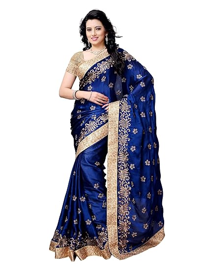 Womanista Womens Embroidered Faux Georgette Saree with Blouse Piece
