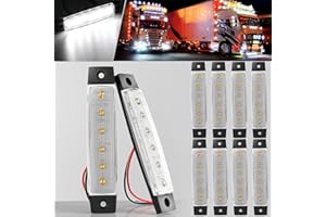 BJZ LED Trailer Marker Lights White 6 Led Side Marker Clearance Light Bar 12V 3.8" Front Rear Signal Indicator Light Strip Waterproof for Trailer Truck Van Pickup ATV UTV RV, 10Pcs
