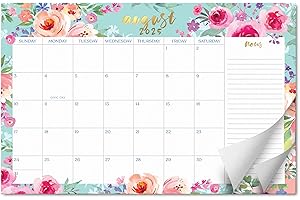 S&O Watercolor Floral Large Desk Calendar from July 2025 to Dec 2026 - Tear-Away Table Calendar 2025-2026 - Desktop Blotter -