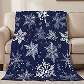 Jbofyee Winter Snowflakes Blue Throw Blankets All Season Ultra Soft Warm Christmas Fleece Blanket for Home Bed Sofa Couch Chair Outdoor Travel Camping 80x60 Inch