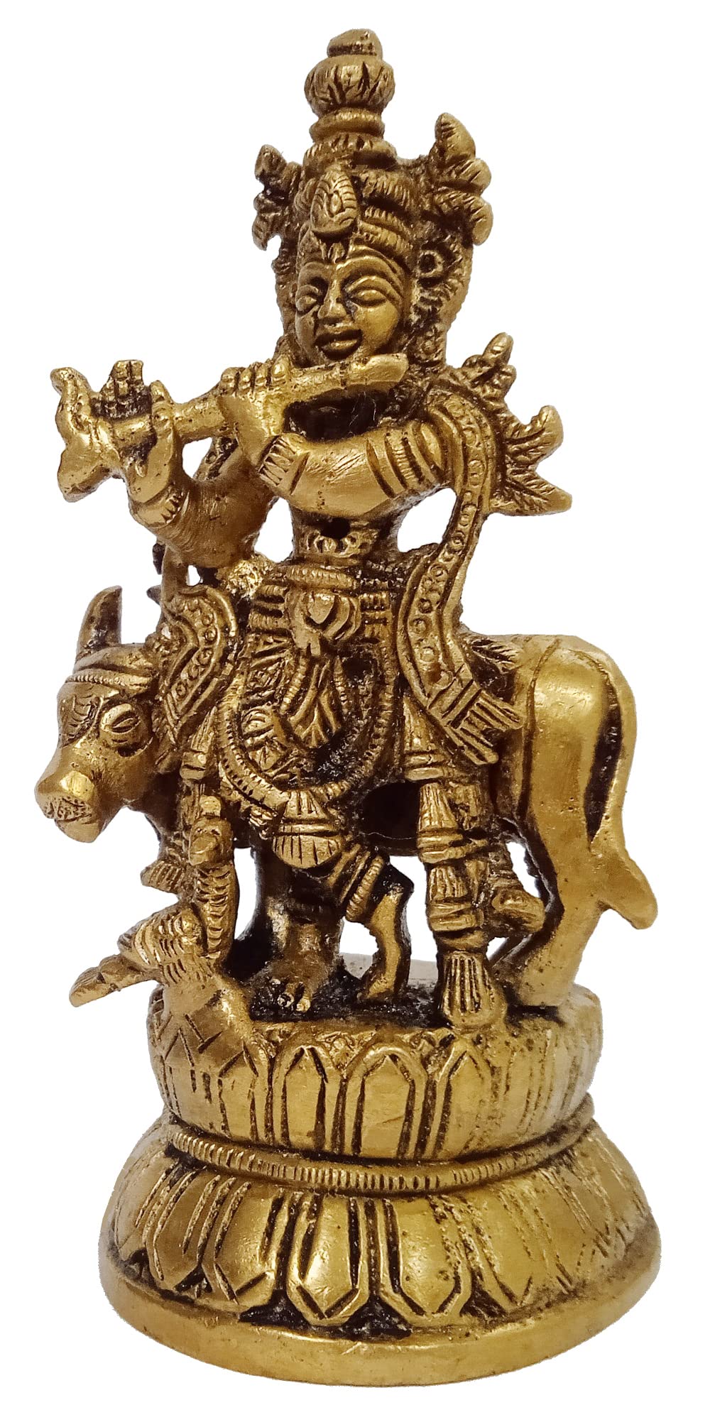 Purpledip Brass Idol Krishna Gopala Govinda: Collectible Statue For Home Temple Mandir (10914)