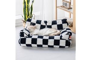 MEWOO Pet Bed for Medium Small Cats and Dogs, Washable Puppy Sleeping Bed Cat Couch Pet Sofa Bed, Soft Calming Cat Sofa Beds for Indoor Cats Anti-Slip Bottom (Chessboard)