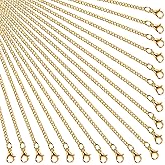 Hicarer 24 Pack Gold Plated Necklace Chain for Women Bulk 16-26 Inch 2 mm Gold Plated DIY Cable Link Chains for Jewelry Making with Lobster Clasps for DIY Necklace Jewelry Making Supplies(20 Inch)