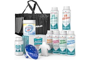 Poolacc Bromine Hot Tub Starter Kit: Includes Extra-Capacity Chemicals, 50 Test Strips, Dispenser & Accessories | All-in-One Spa Maintenance Set