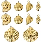 Magibeads 10Pcs Gold Conch Shell Charms 304 Stainless Steel Beach Summer Ocean Seashell Charms Sea Shell Pendants for Crafts DIY Necklace Jewelry Making Supplies