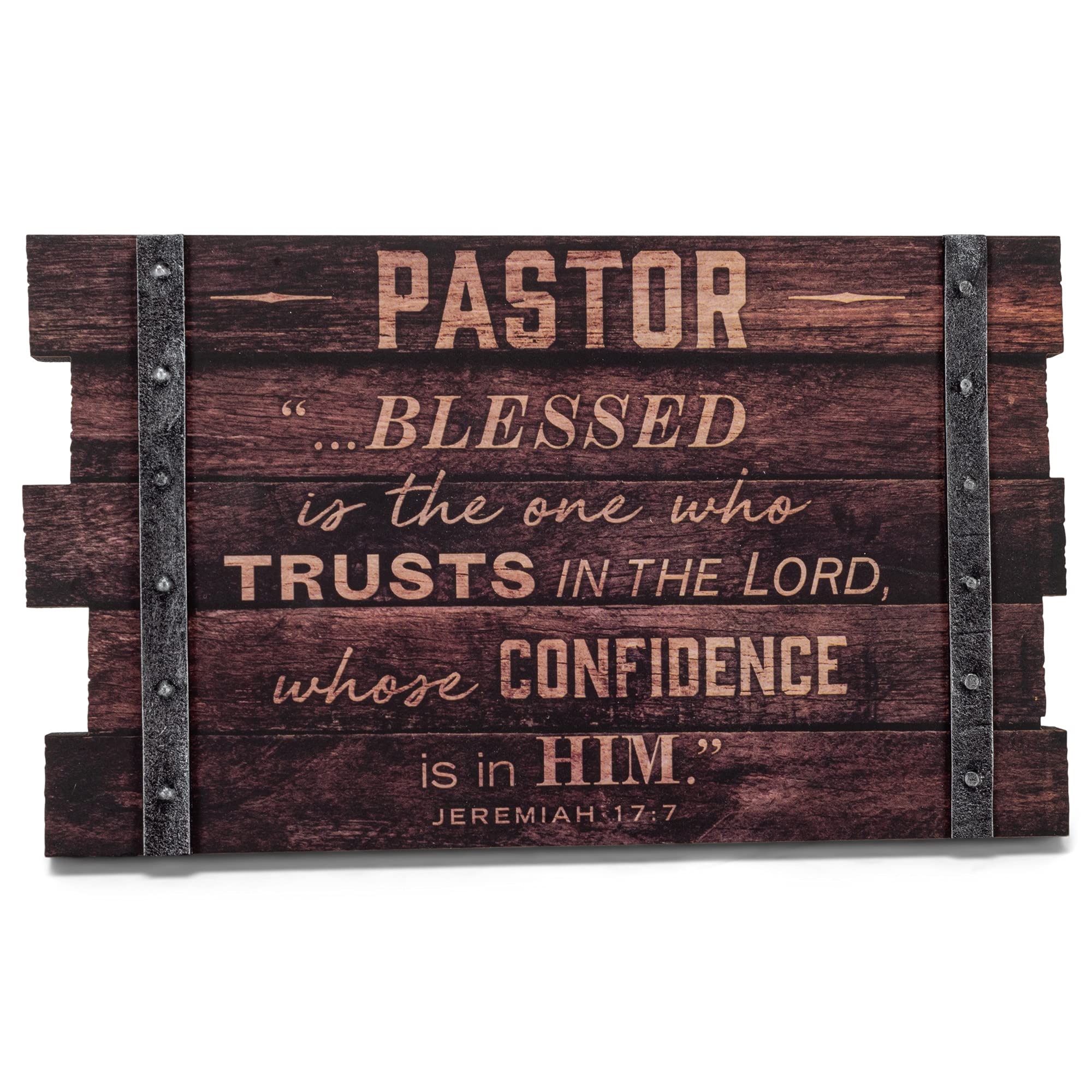 Lighthouse Christian Products Pastor Blessed is The One That Trusts in The Lord Brown 6.75 x 4 MDF Wood Decorative Sign