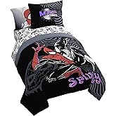 Jay Franco Kids Comforter Set Includes Sheets and Pillow Covers - Soft and Cozy Bed Set for Stylish Room Decor, Black - Marvel Comics, 7 Piece Full Size Bedding