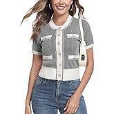 M.Infisavo Cardigan for Women Spring Summer Short Sleeve Crewneck Knit Button Down Sweater Shirt