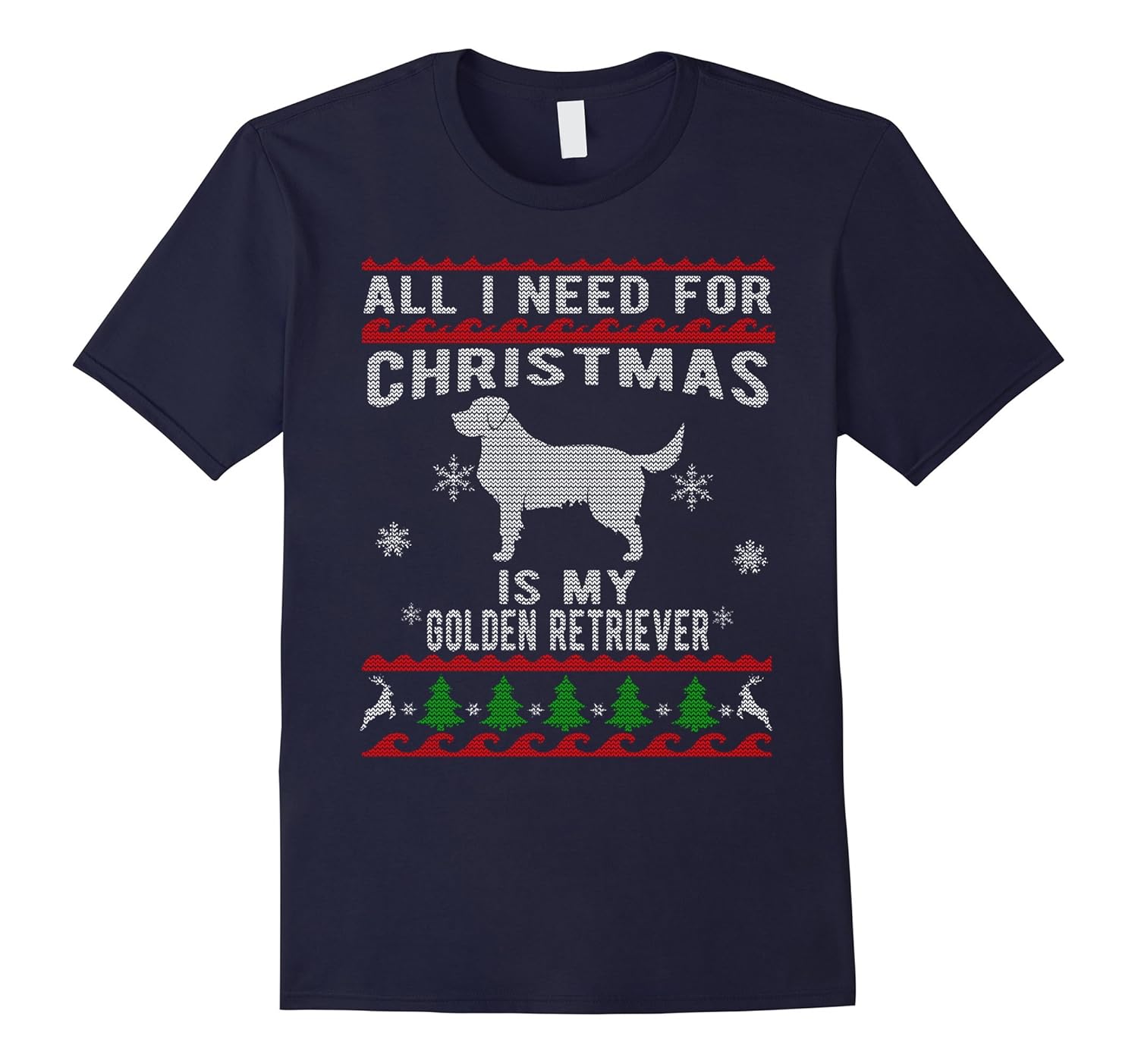 Ugly Christmas Sweater Style Golden Retriever Funny T-Shirt-ANZ