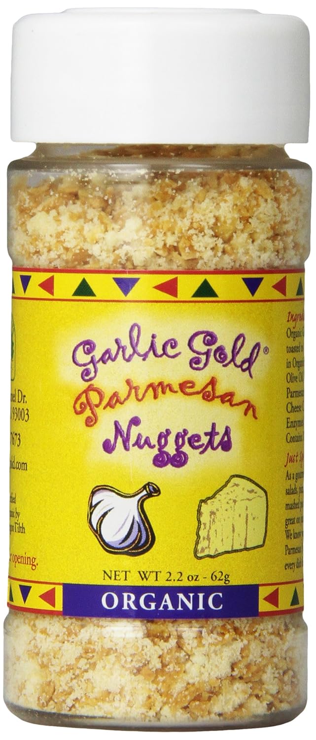 Garlic Gold Organic Nuggets, Roasted Garlic Seasoning bits with Parmesan Cheese, MSG Free, 2.2-Oz Shaker Jar