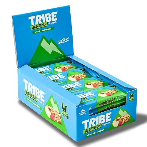 TRIBE x Wildfarmed Oat Flapjack Bar - Apple & Raspberry - Delicous Taste, Slow Release Energy - Natural Ingredients, Vegan, Sustainable Oats, High In Fibre - Energy Snack Bar (50g x 16 Bars)