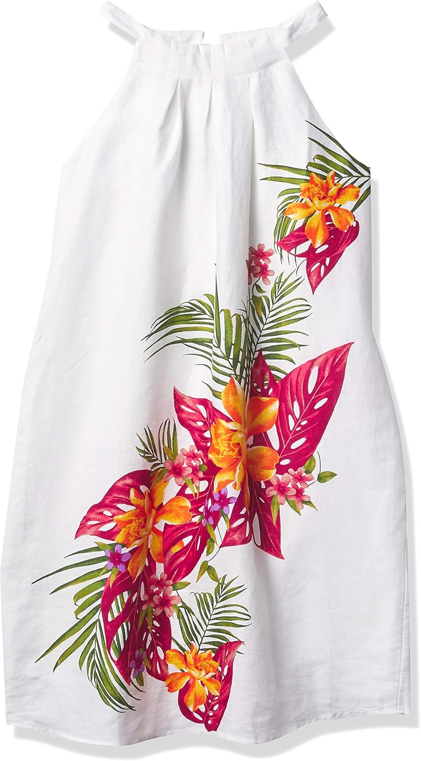 28 Palms Women's 100% Linen Halter Hawaiian Print Shift Dress