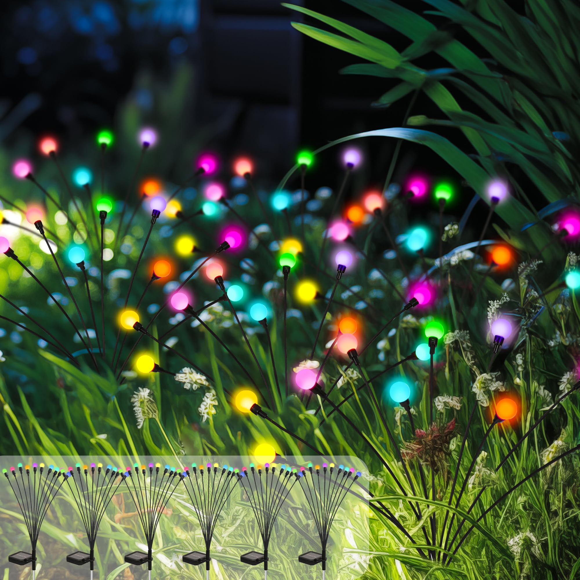 PATIOPIA Solar Lights Outdoor Garden, 60 LED Firefly Outdoor Garden Lights Waterproof, Solar Powered Swaying Light for Pathway, Yard, Patio Decoration (6 Pack,Colorful)