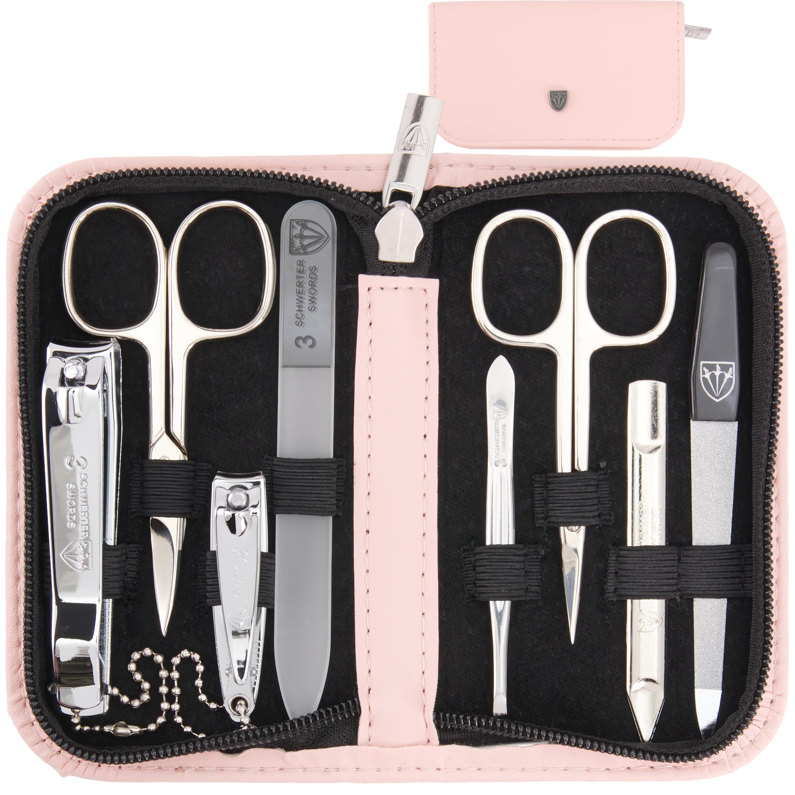 3 Swords Germany - brand quality 8 piece manicure pedicure grooming kit set in light pink fashion leather case in gift box - Made by 3 Swords