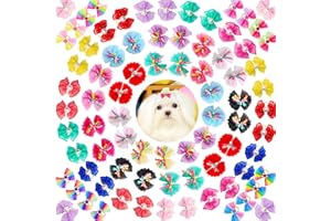 Mruq pet 80pcs Small Dog Hair Bows, Cute Pet Dog Grooming Bows with Rubber Bands, Bulk Handmade Puppy Dog Bows with Curly Ribbon Rhinestones and Pearl for Dog Hair Accessories
