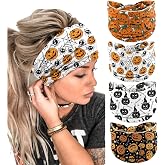 Halloween Pumpkin Headbands for Women Wide Headband Bat Wraps 4 Pcs | Holiday Hair Bands, Festive Gift Hair Wrap, Hair Accessories, Party