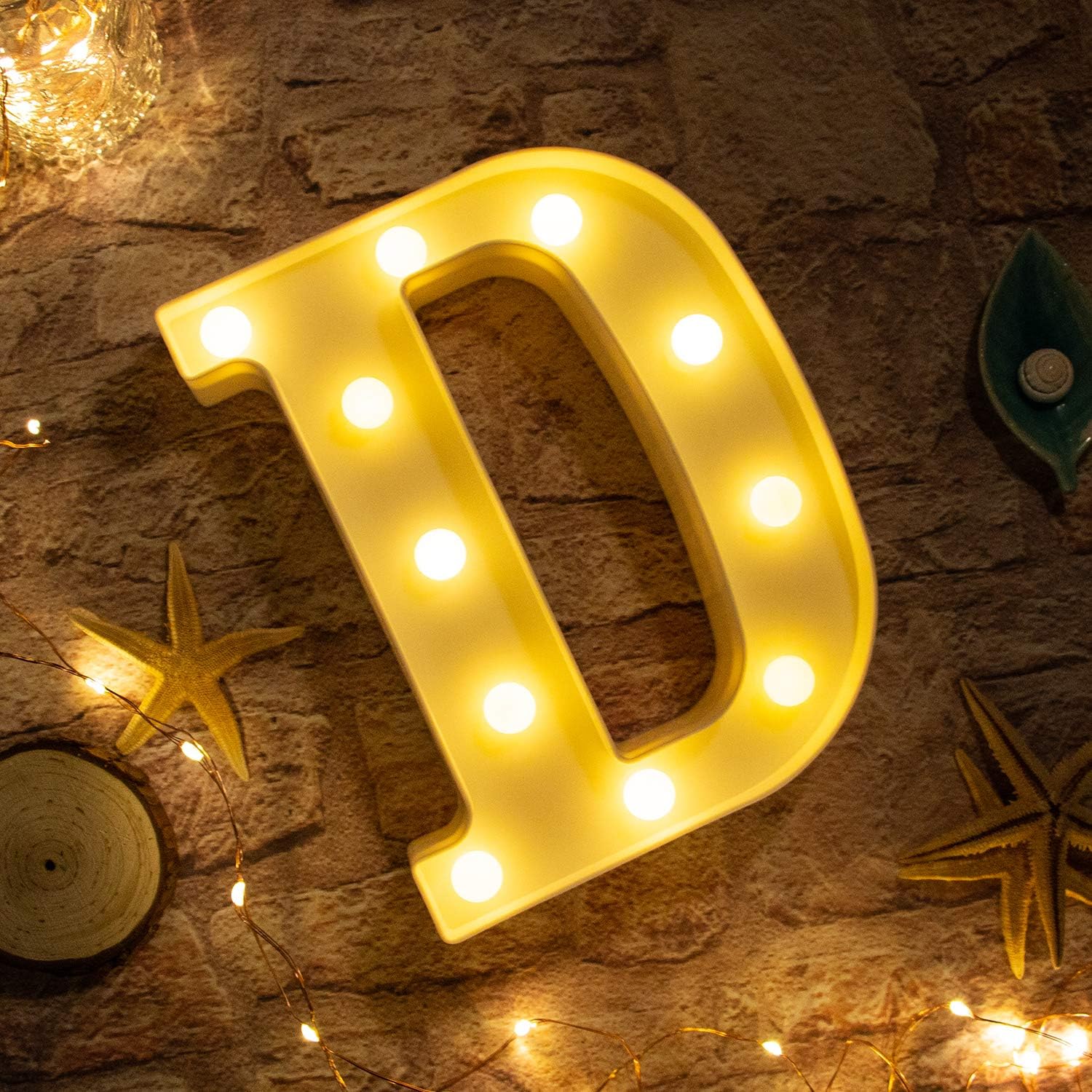 Brightown Decorative LED Marquee Letter Lights 26 Alphabet Light Up Letters Sign for Wedding Birthday Party Night Light Home Bar Decoration Battery Operated (D)