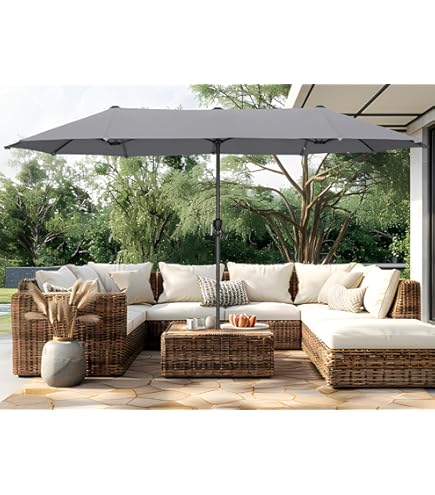 13FT Large Outdoor Patio Umbrella with Crank Handle,Large Rectangular Outdoor Market Umbrella Sun Protection for Pool,Market,Deck,Backyard,Beach,without Base(Gray) : Patio, Lawn & Garden