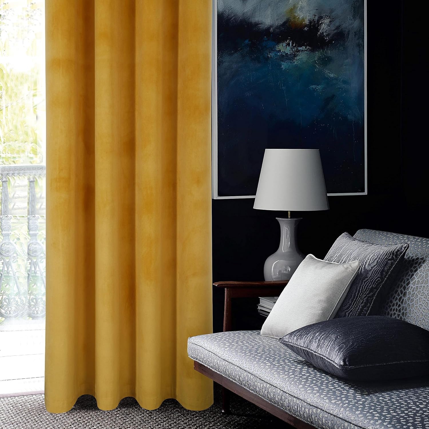 always4u Super Soft Velvet Curtains Yellow Blackout Curtains 66x54 Inches Eyelet Thermal Insulated Fully Lined Window Treatments for Living Room 1 Pair