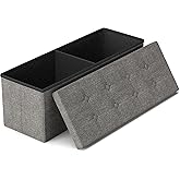 GLAXYFUR 43.3 inches Folding Storage Ottoman Bench Storage Chest Footrest for Bedroom, Entryway and Living Room, Holds up to 660 lb Dark Grey