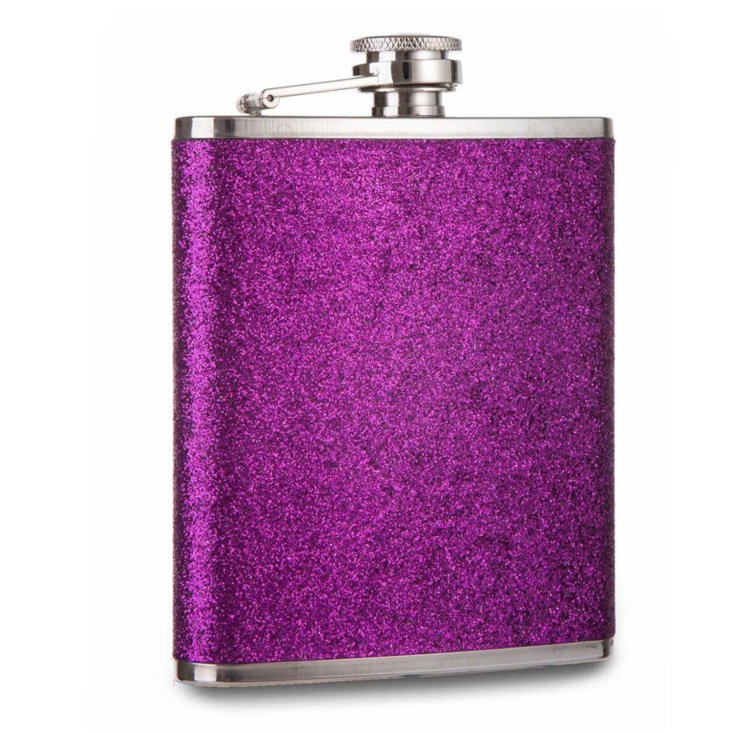 Prime Homewares 8oz Stainless Steel Plain Glitter Hip Flask Ladies Whisky Flasks (Purple Glitter)