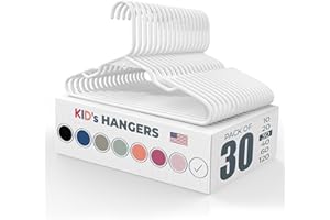 Neaties Plastic 12” Kids Hangers 30 Pack – Made in The USA – 5lb Capacity Baby & Toddler Clothes Hangers with Notches & Reinforced Edges – Fits Children’s Sizes Up to 8 – White