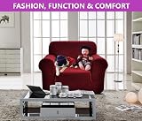 SAMSTEX 1 Seater Sofa Cover Wine Red 4-Way Stretch Non Slip 1-Piece view 3