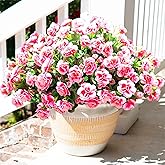 HyeFlora Artificial Faux Outdoor Flowers Plants for Spring Summer Decoration, Fake Silk Camellia UV Resistant Look Real for Planter Outside Front Door Porch Patio Balcony, 3 Large Bundles