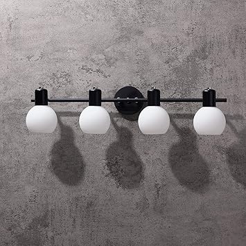Amazon Com Jiuzhuo Cottage Style White Glass Globe Shades Bath Vanity Light Adjustable Head Black 4 Light Home Improvement