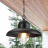 YKLITG Outdoor Pendant Lights for Porch 12", Outdoor Farmhouse Hanging Light Fixture with Adjustable Chain and Bubble Glass, 
