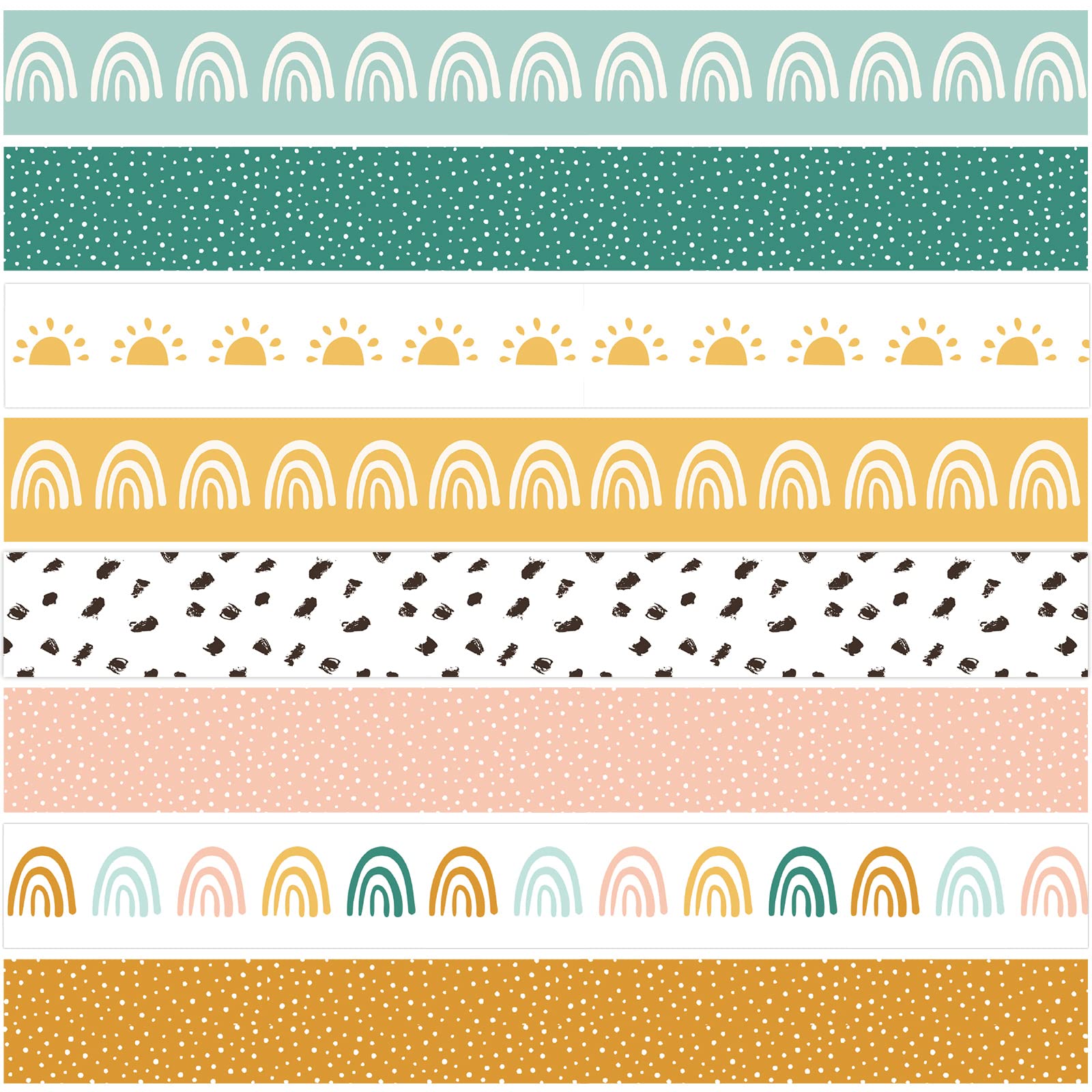 AnyDesign 72 Pieces Boho Theme Bulletin Board Borders 8 Designs 72 Colorful Borders for School Classroom Office Party Decoration